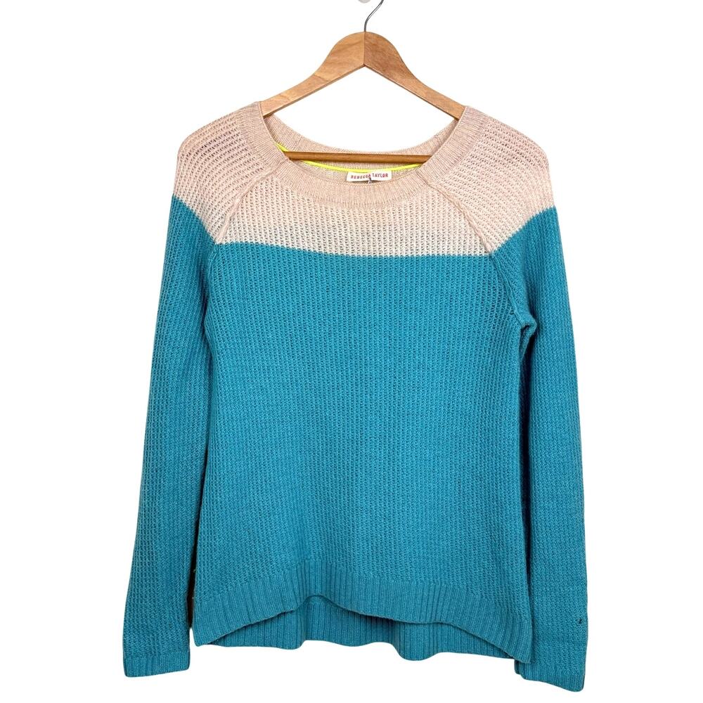 Rebecca Taylor Sweater 100% Cashmere Colorblock Size M Turquoise Cream